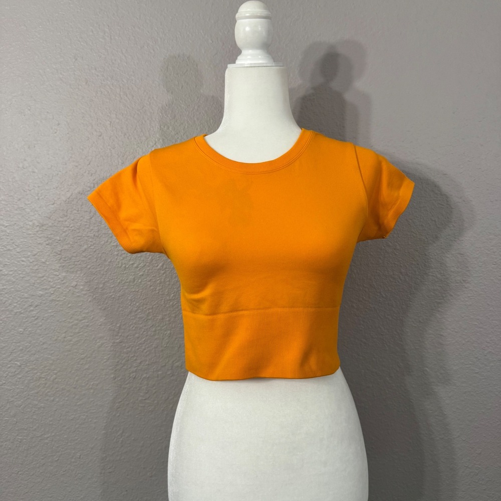 OFFLINE by Aerie Women's Size S Orange Sidewalk Seamless Ribbed Cropped Tee Top